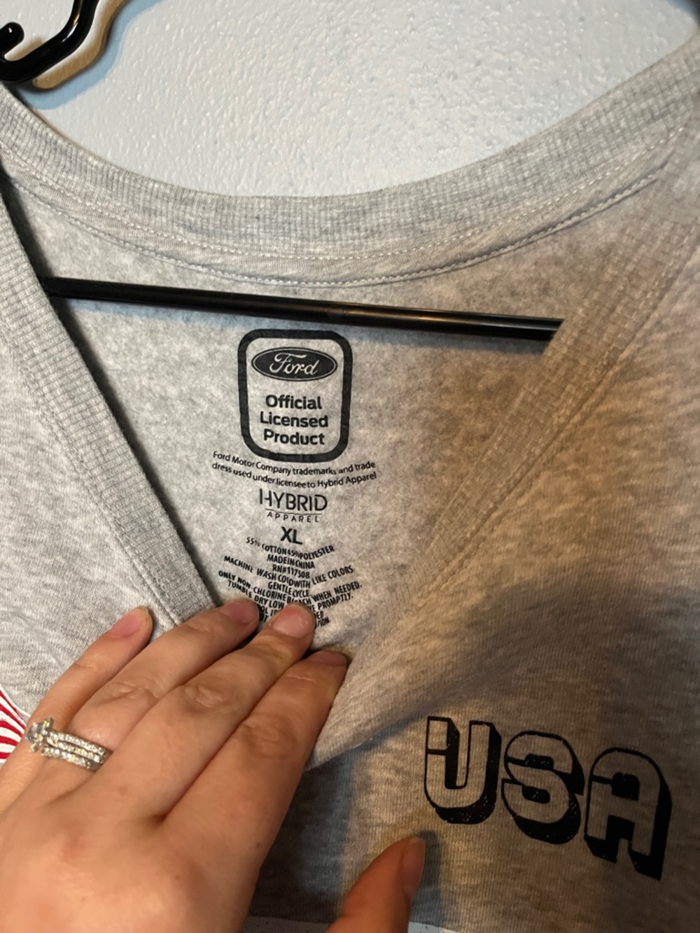 Ford Gray Mustang Logo Crewneck with Red Sleeve Detail - Picture 2 of 5